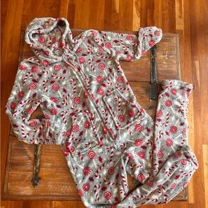 Cozy Gray Peppermint Candy Hooded Pajamas